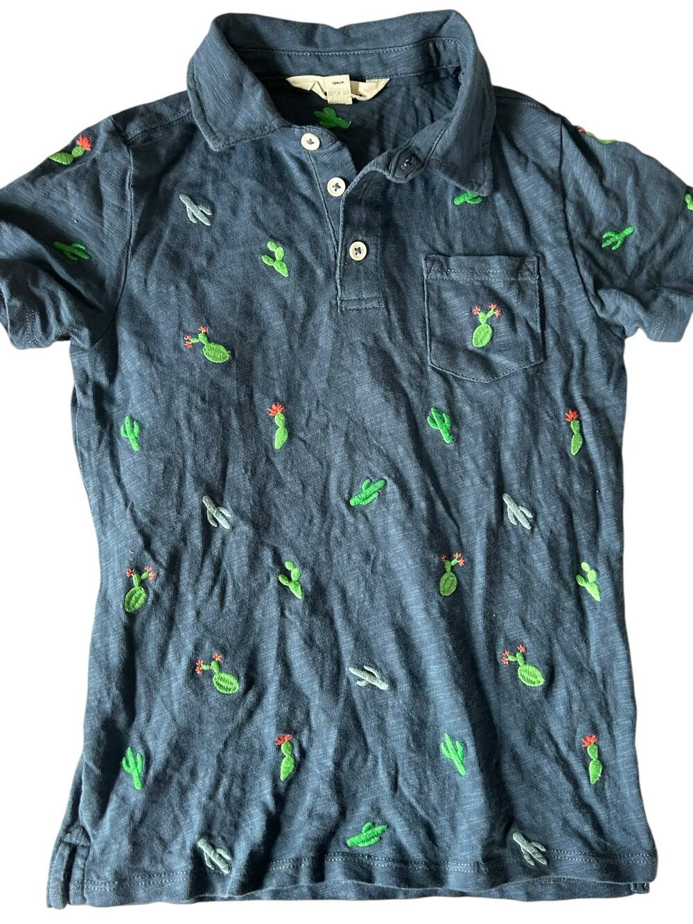 Mini boden blue cactus polo shirt size 8-9
